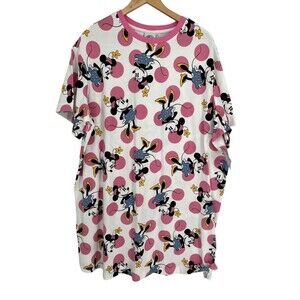 Disney Mickey & Co T-Shirt Women's Size 1X Minnie Mouse Pink Polka Dot AOP Top